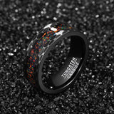 Impressive Black Edge Black Carbon Batch Flower Brushed Inlaid Opal Men's Tungsten Carbide Ring, Wedding Jewelry