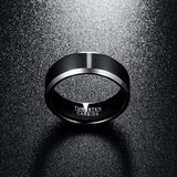 Classic Matte Finish Polished Beveled Edge Men's 8mm Black Brushed Tungsten Comfort Fit Wedding Band Rings