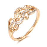 Hollow Crystal Exquisite Pattern Flower 14K Rolled Rose Gold AAA Zircon Diamonds Women's Rings - Fine Jewelry