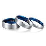Silver Color Surface Blue Inside 8/6/4mm Tungsten Rings For Men Women Classic Unisex Wedding Band Simple Design Ring