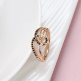 New Luxury 14K Filled Rose Gold Octopus Tentacles Design Hollow Cross AAAA Black Zircon Diamonds Rings for Women