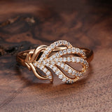 Luxury Elegant Leaf Shape 14K Filled Rose Gold AAA Zircon Diamonds Flower Fashion Rings For Women Daily Jewelry