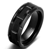 Stunning Silver/Black Brick Pattern Brushed Tire Design Mens Tungsten Comfort Fit Engagement Rings Wedding Bands