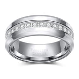 Superb Cubic Zirconia Trendy Eternity Ring Unisex CZ Inlaid High Polish 8mm Mens Tungsten Wedding Bands
