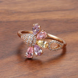 Charm Filled 14K Rose Gold Colorful Zircon Crystals Micro Inlay Gold Bee Ring for Women - Engagement Fine Jewelry