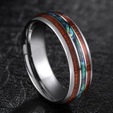 New Hawaiian Koa Wood and Abalone Shell 8mm Tungsten Carbide  Comfort Fit Rings Wedding Bands for Men Size 6-13