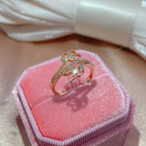 Romantic 14K Filled Rose Gold Shiny AAA Zircon Diamonds Vintage Trendy Crystal Flower Women's Ring Quality Jewelry