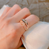 Elegant Hollow Wave Rolled 14K Filled Rose Gold Sparkling AAA Zircon Diamonds Rings For Women, Trend Bride Jewelry