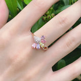 Charm Filled 14K Rose Gold Colorful Zircon Crystals Micro Inlay Gold Bee Ring for Women - Engagement Fine Jewelry