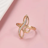 Elegant Geometric Texture 14K Rolled Rose Gold AAA+ White CZ Diamonds Personality Rings, Party Fashion Fine Jewelry