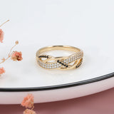 Luxury Rolled 14K Rose Gold AAA Two Cross Black White Zircon Diamonds Ring - Fashion Fine Summer Trend Jewelry