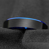 High Quality 6MM Blue Beveled Edges Black Matte Brushed Finish Tungsten Carbide Ring - Comfort Fit Size 7 to 12