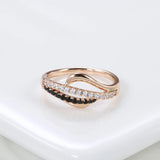 Luxury Fashion Filled 14K Rose Gold 2 Rows Black and White AAA Zircon Diamonds Vintage Cross Ring