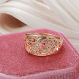 Super Trendy 14K Rolled Rose Gold Micro Wax Inlay AAA+ CZ Diamonds Hollow Flower Ring - Vintage Wedding Jewelry