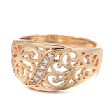 Super Trendy 14K Rolled Rose Gold Micro Wax Inlay AAA+ CZ Diamonds Hollow Flower Ring - Vintage Wedding Jewelry