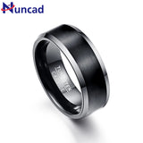 Classic Matte Finish Polished Beveled Edge Men's 8mm Black Brushed Tungsten Comfort Fit Wedding Band Rings