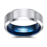 Silver Color Surface Blue Inside 8/6/4mm Tungsten Rings For Men Women Classic Unisex Wedding Band Simple Design Ring