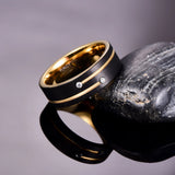 Luxury Gold Color Inner Black Round Circle AAA Zircon Crystal 8mm Tungsten Carbide Rings - Engagement Wedding Rings