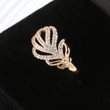 Luxury Elegant Leaf Shape 14K Filled Rose Gold AAA Zircon Diamonds Flower Fashion Rings For Women Daily Jewelry