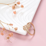 Romantic 14K Filled Rose Gold Shiny AAA Zircon Diamonds Vintage Trendy Crystal Flower Women's Ring Quality Jewelry