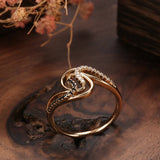 Modern Luxury Rolled 14K Rose Gold Black AAA Zircon Crystals Elegant Winding Lady's Easy Match Rings For Women