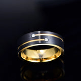 Luxury Gold Color Inner Black Round Circle AAA Zircon Crystal 8mm Tungsten Carbide Rings - Engagement Wedding Rings