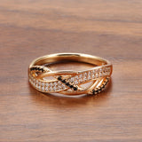 Luxury Rolled 14K Rose Gold AAA Two Cross Black White Zircon Diamonds Ring - Fashion Fine Summer Trend Jewelry