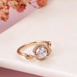 Awesome Lucky Flower AAA Zircon Diamonds Rose Flower Filled 14K Rose Gold Vintage Style Rings Vintage Fine Jewelry