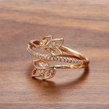 Romantic 14K Filled Rose Gold Shiny AAA Zircon Diamonds Vintage Trendy Crystal Flower Women's Ring Quality Jewelry