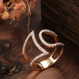 Marvelous Design Romantic 14K Filled Rose Gold Luxury Geometric Line Shiny AAA+ CZ Diamonds Open Ring, Trend Jewelry