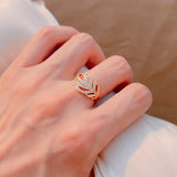Luxury Elegant Leaf Shape 14K Filled Rose Gold AAA Zircon Diamonds Flower Fashion Rings For Women Daily Jewelry