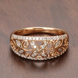 New Hollow Crystal Flower Design Rolled 14K Rose Gold AAA+ CZ Diamonds Pave Setting Women's - Vintage Jewelry