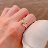 Luxury Elegant Leaf Shape 14K Filled Rose Gold AAA Zircon Diamonds Flower Fashion Rings For Women Daily Jewelry