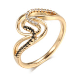 Modern Luxury Rolled 14K Rose Gold Black AAA Zircon Crystals Elegant Winding Lady's Easy Match Rings For Women