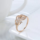 Luxury Elegant Leaf Shape 14K Filled Rose Gold AAA Zircon Diamonds Flower Fashion Rings For Women Daily Jewelry