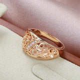 Super Trendy 14K Rolled Rose Gold Micro Wax Inlay AAA+ CZ Diamonds Hollow Flower Ring - Vintage Wedding Jewelry