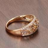 New Hollow Crystal Flower Design Rolled 14K Rose Gold AAA+ CZ Diamonds Pave Setting Women's - Vintage Jewelry