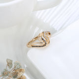 Modern Luxury Rolled 14K Rose Gold Black AAA Zircon Crystals Elegant Winding Lady's Easy Match Rings For Women