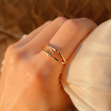 Fashion Trend Sparkling Crossover Design Filled 14K Rose Gold Luxury AAA Zircon Crystal Rings for Women Jewelry