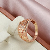 Super Trendy Rolled 14K Rose Gold Micro Wax Inlay AAA+ CZ Diamonds Hollow Flower Ring - Vintage Wedding Jewelry