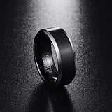 Classic Matte Finish Polished Beveled Edge Men's 8mm Black Brushed Tungsten Comfort Fit Wedding Band Rings