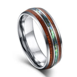 New Hawaiian Koa Wood and Abalone Shell 8mm Tungsten Carbide  Comfort Fit Rings Wedding Bands for Men Size 6-13