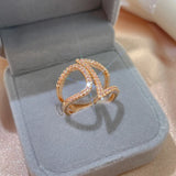 Marvelous Design Romantic 14K Filled Rose Gold Luxury Geometric Line Shiny AAA+ CZ Diamonds Open Ring, Trend Jewelry