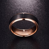 Popular 8mm Men Women Comfort Fit Rose Gold & Black Brushed Finish Step Bevel Edge Tungsten Carbide Wedding Ring