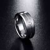 Men's 8mm Matte Finish Polished Beveled Edge AAA Cubic Zirconia Grooved Tungsten Carbide Rings, Wedding Band Rings