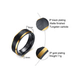 Superb Black Matte Finished 6mm Gold Color Line Tungsten Carbide Wedding Bands -Mens Engagement Jewelry