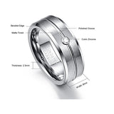 Men's 8mm Matte Finish Polished Beveled Edge AAA Cubic Zirconia Grooved Tungsten Carbide Rings, Wedding Band Rings