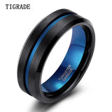 New Arrival Popular Thin Blue Line 8mm Black Tungsten Carbide Rings Wedding Bands Vintage Jewelry