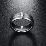 Men's 8mm Matte Finish Polished Beveled Edge AAA Cubic Zirconia Grooved Tungsten Carbide Rings, Wedding Band Rings