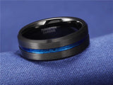New Arrival Popular Thin Blue Line 8mm Black Tungsten Carbide Rings Wedding Bands Vintage Jewelry